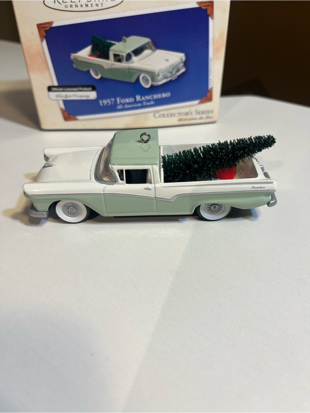 Hallmark Collectible Green and White 1957 Ford Ranchero Ornament